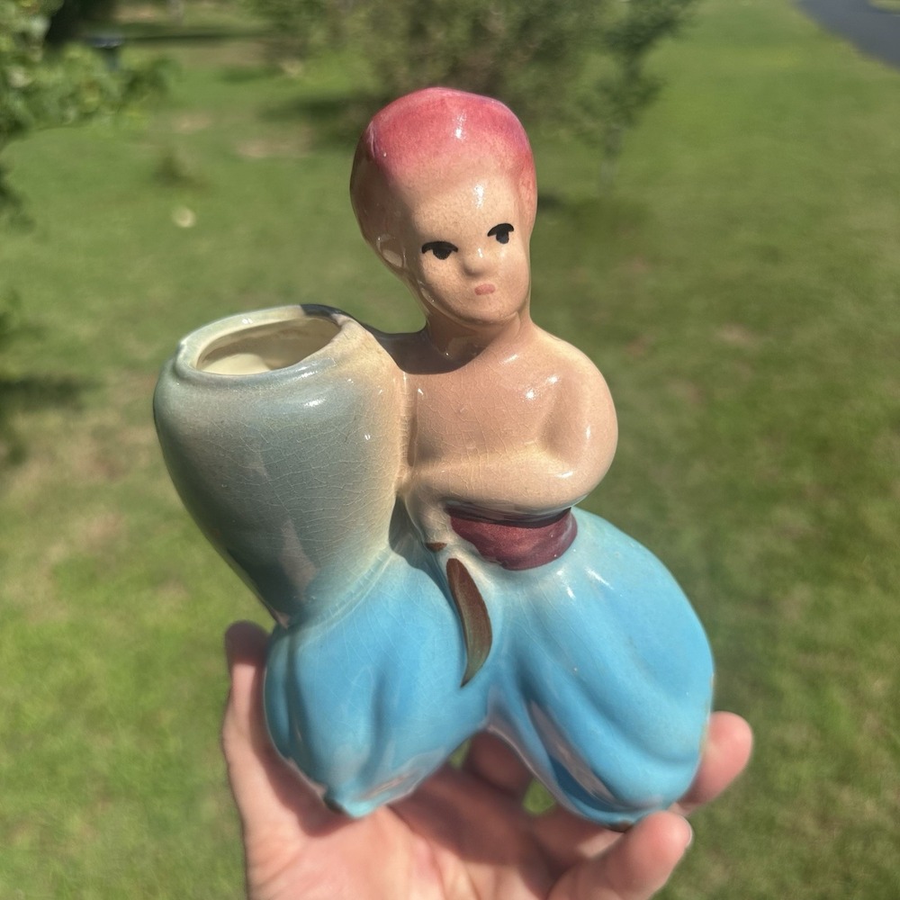 Vintage 6.5" Mid Century MCM Colorful Aladdin Genie Small Pot Planter Succulents